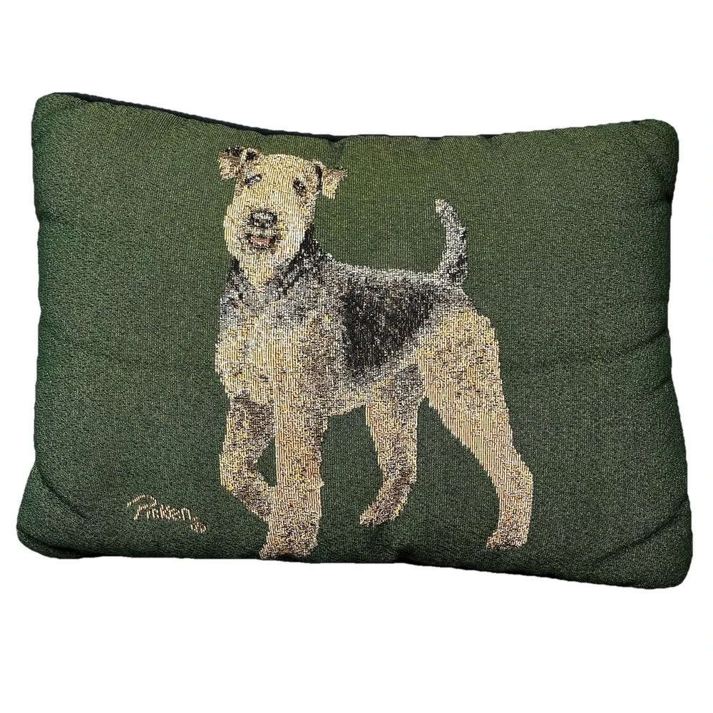 Airedale Terrier Tapestry Pillow by Picken Forest Green Rectangle